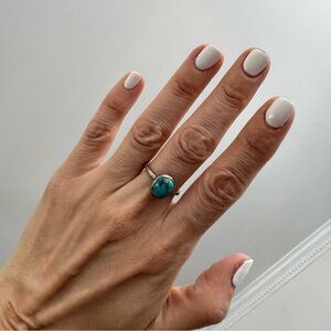 Elegant Blue Silver Ring with Cabochon Gemstone